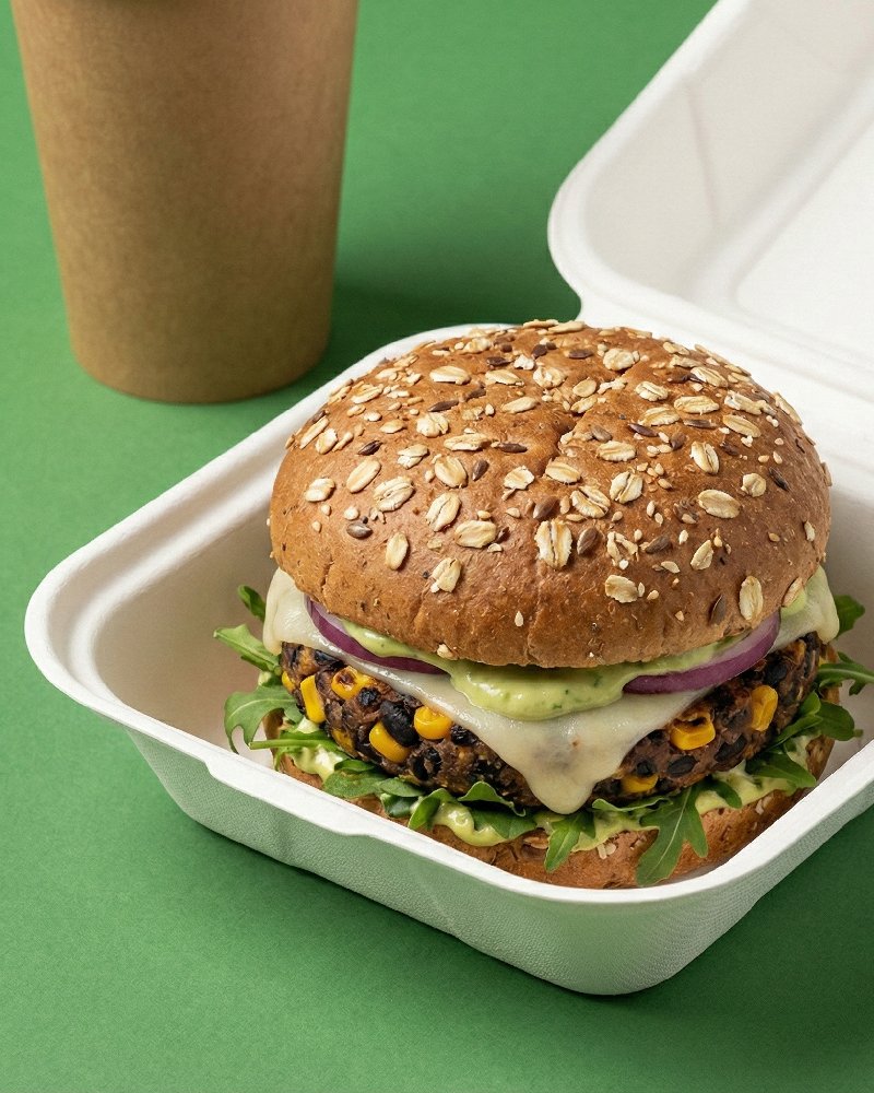 Open Bagasse Burger Box Interior - Eco-Friendly Burger Packaging