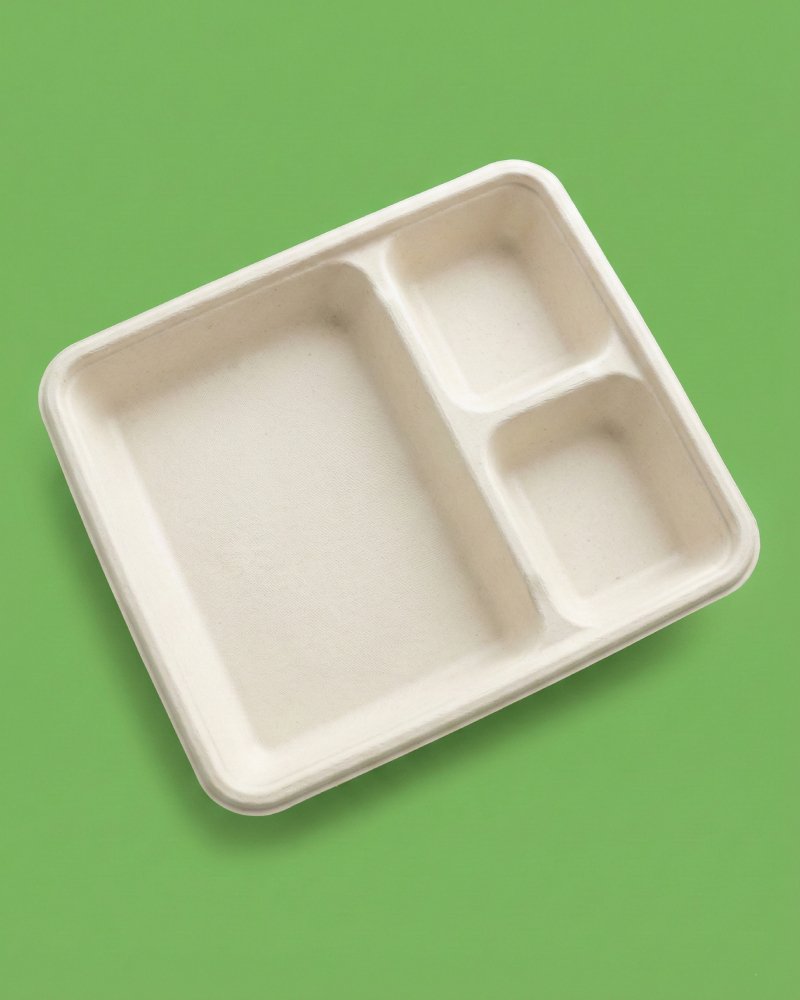3 Compartment Bagasse Bento Style Meal Tray - Eco-Friendly Meal Box