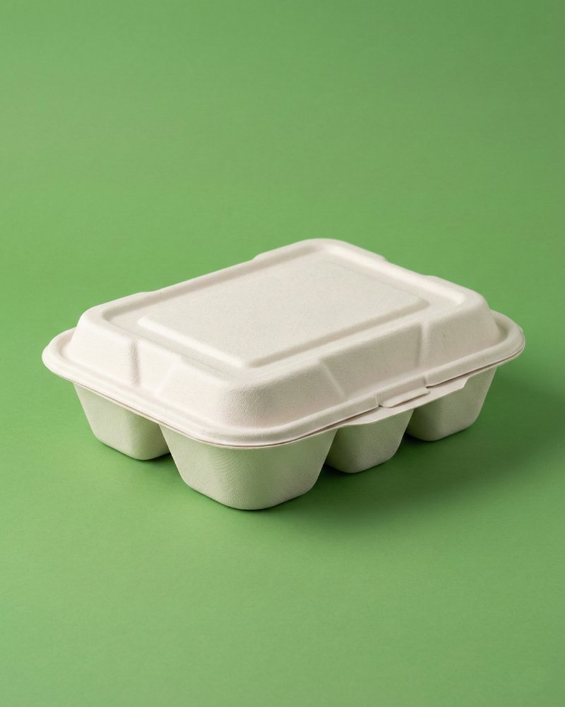 Deep Bagasse Meal Tray with Lid Closed - Eco-Friendly Container