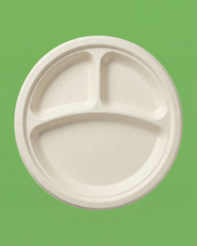 3-Compartment Bagasse Plate - Eco-Friendly Divided Plate