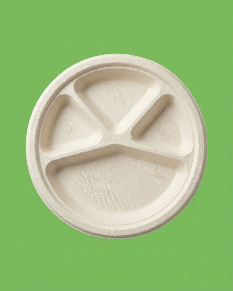 4-Compartment Bagasse Plate - Eco-Friendly Divided Plate