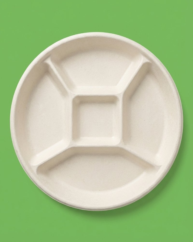 5-Compartment Bagasse Plate - Eco-Friendly Divided Plate