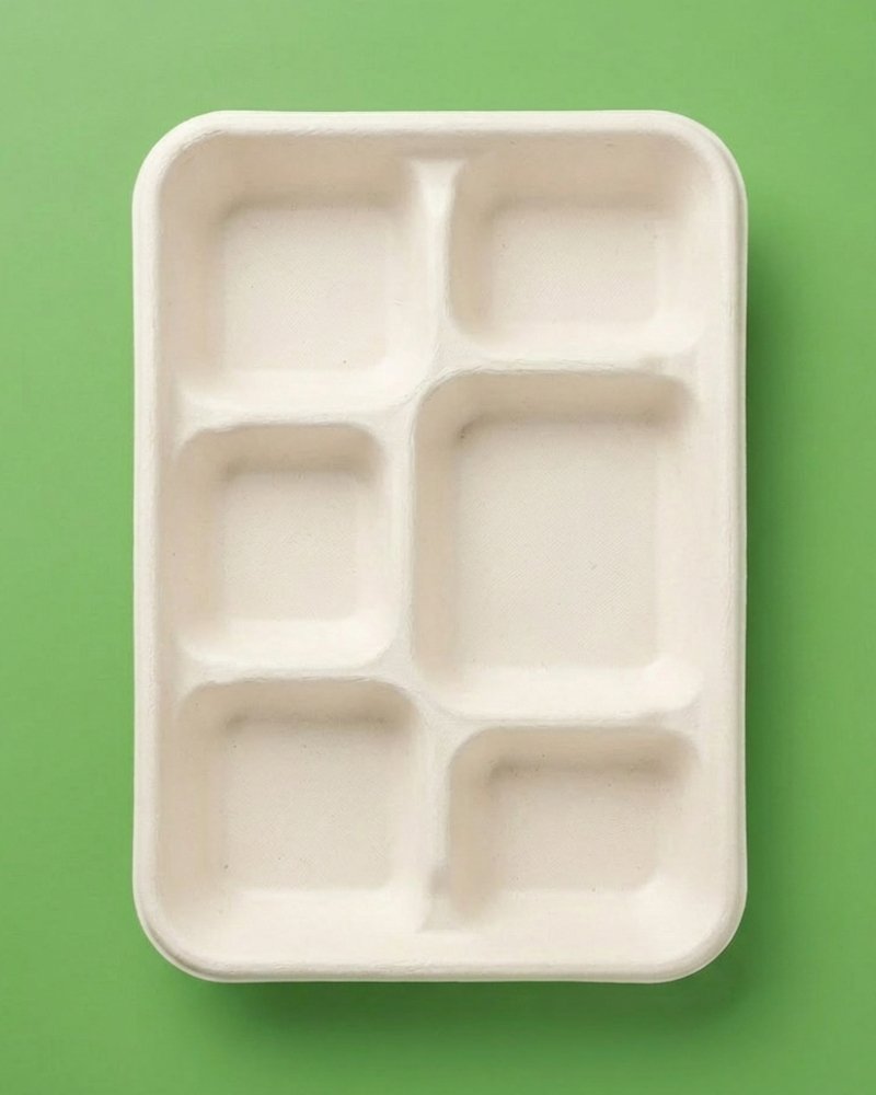 6-Compartment Bagasse Plate - Eco-Friendly Divided Plate