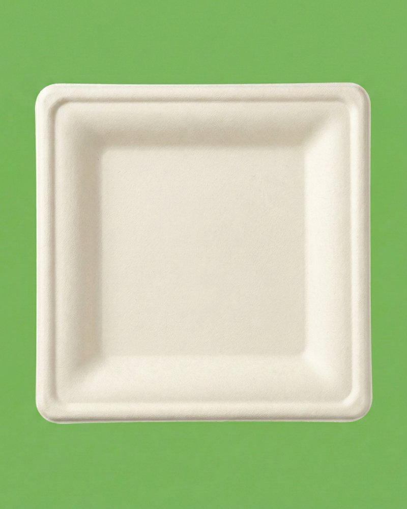 8 Inch Square Bagasse Plate - Eco-Friendly Compostable Disposable Plate