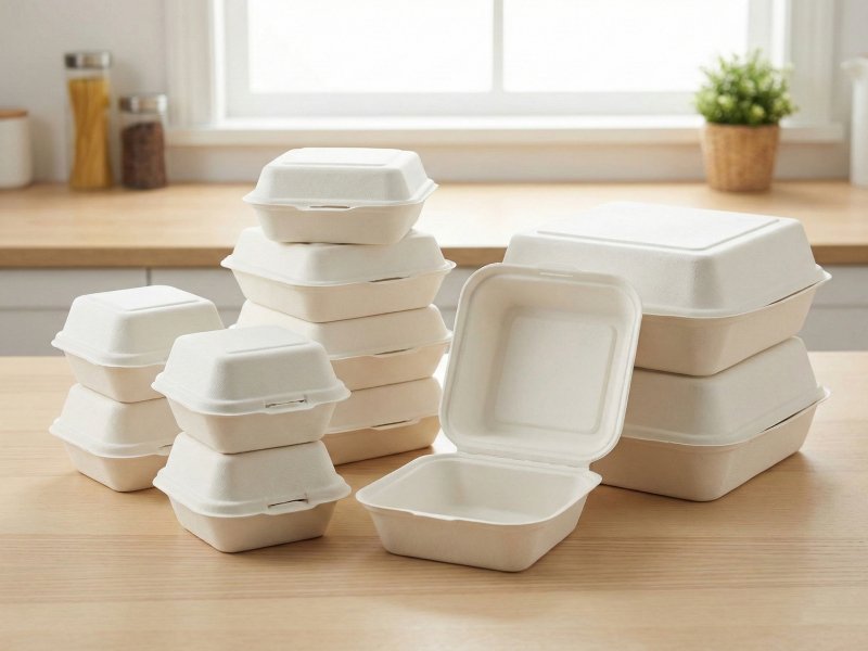 Bagasse Burger Boxes - Hinged Clamshells for Burgers Eco-Friendly