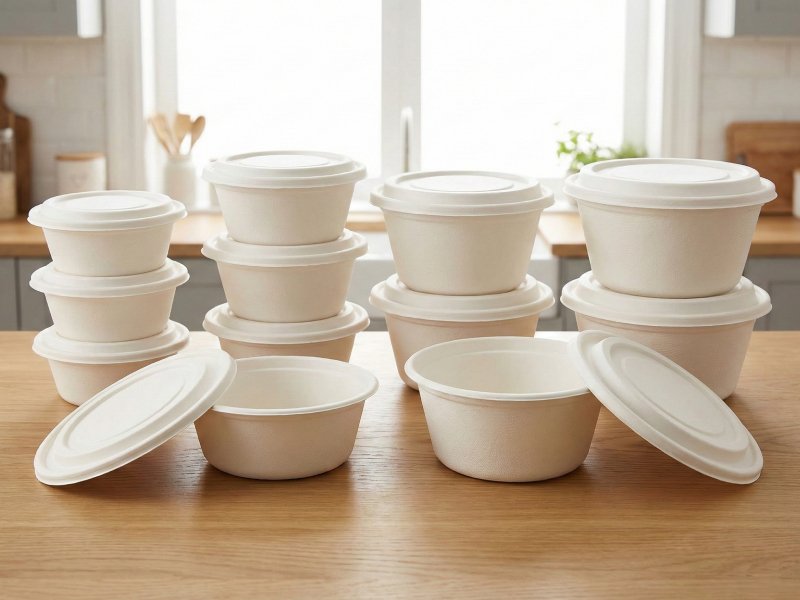 Bagasse Round Containers - Bowl Containers with Lids Eco-Friendly