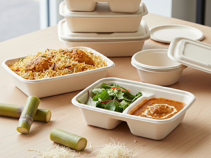 Bagasse takeaway boxes with lids